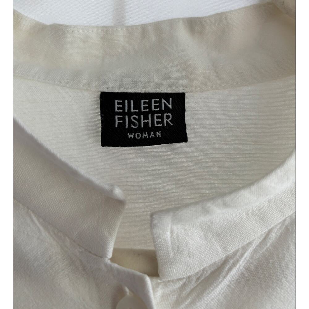Eileen Fisher Women’s Ivory Linen Blend Band Collar Button Front Blouse *Large* - Picture 2 of 10